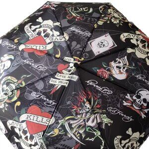 NEW 💀 Ed Hardy ❤️ Love Kills Slowly Auto Open Umbrella & Case
